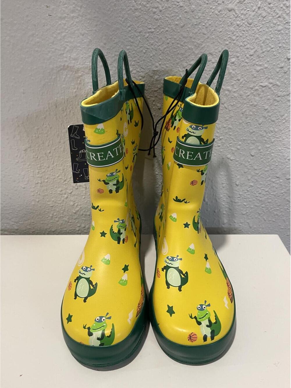 Cat & Jack Kids Yellow Frog Print Rain Boots Size 12
